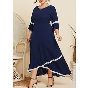 Women's Plus Size Holiday Dress Solid Color V Neck Lace Long Sleeve Spring Fall Work Casual Maxi long Dress Work Dress Lightinthebox