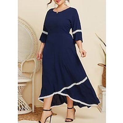 Women's Plus Size Holiday Dress Solid Color V Neck Lace Long Sleeve Spring Fall Work Casual Maxi long Dress Work Dress Lightinthebox