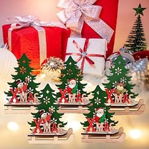 Christmas Decorations Wooden Painted Santa Claus Christmas Tree Assembly DIY Sled Car Decorations Small Gifts Creative Painted Wooden Assembly DIY Decorative Gifts Home Decoration Lightinthebox