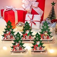 Christmas Decorations Wooden Painted Santa Claus Christmas Tree Assembly DIY Sled Car Decorations Small Gifts Creative Painted Wooden Assembly DIY Decorative Gifts Home Decoration Lightinthebox - thumbnail