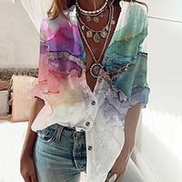 Women's Shirt Blouse Tunic Green Graphic Abstract Button Print Long Sleeve Holiday Weekend Streetwear Casual Standing Collar Regular Floral S miniinthebox - thumbnail