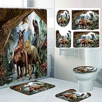 4 Pcs Shower Curtain Set Bathroom Sets Modern Home Bathroom Decor with Bath Mat U Shape and Toilet Lid Cover Mat and 12 Hooks miniinthebox - thumbnail