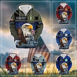 Men's Full Zip Hoodie Jacket Army Green Red Royal Blue Blue Red Blue Hooded Animal Graphic Prints Eagle Zipper Print Sports  Outdoor Daily Sports 3D Print Streetwear Designer Casual Spring   Fall Lightinthebox