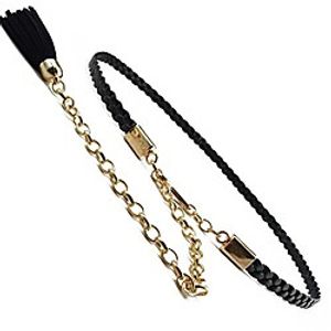 moyoto women's stylish braided waist chain belt thin leather belts for dress with tassels (black) Lightinthebox