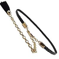 moyoto women's stylish braided waist chain belt thin leather belts for dress with tassels (black) Lightinthebox - thumbnail