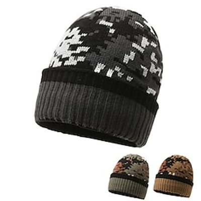 Men's Beanie Hat Winter Hats Knit Hat Brown Army Green Fleece Camouflage Travel Outdoor Vacation Plain Warm Soft Lightinthebox