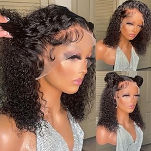 Unprocessed Virgin Hair 13x4 Lace Front Wig Short Bob Brazilian Hair Curly Black Wig 130% 150% Density with Baby Hair Natural Hairline 100% Virgin Glueless Pre-Plucked For wigs for black women Short Lightinthebox