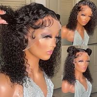 Unprocessed Virgin Hair 13x4 Lace Front Wig Short Bob Brazilian Hair Curly Black Wig 130% 150% Density with Baby Hair Natural Hairline 100% Virgin Glueless Pre-Plucked For wigs for black women Short Lightinthebox - thumbnail