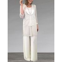 Jumpsuits Mother of the Bride Dress Wedding Guest Elegant Scoop Neck Floor Length Chiffon Long Sleeve with Sequin Solid Color 2023 Lightinthebox - thumbnail