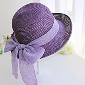 Women's Hat Straw Hat Sun Hat Purple Pink Camel Outdoor Street Dailywear Braided Bow Pure Color Portable Sun Protection Comfort miniinthebox