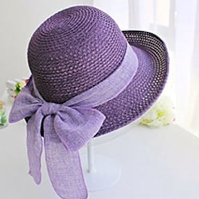 Women's Hat Straw Hat Sun Hat Purple Pink Camel Outdoor Street Dailywear Braided Bow Pure Color Portable Sun Protection Comfort miniinthebox