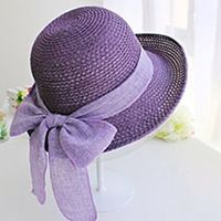 Women's Hat Straw Hat Sun Hat Purple Pink Camel Outdoor Street Dailywear Braided Bow Pure Color Portable Sun Protection Comfort miniinthebox - thumbnail