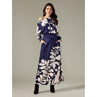 Floral Off Shoulder Elegant Fashion Drawstring Two Piece Set - thumbnail