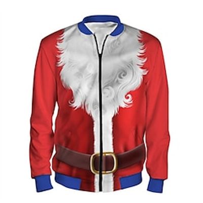 Santa Claus Casual Men's Bomber Jacket Coat Christmas Sports  Outdoor Daily Wear Fall  Winter Standing Collar Long Sleeve Black White Red S M L Polyester Jacket Lightinthebox