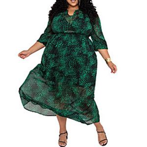 Women's Plus Size Graphic 34-Length Sleeve Spring Maxi long Dress Swing Dress Lightinthebox