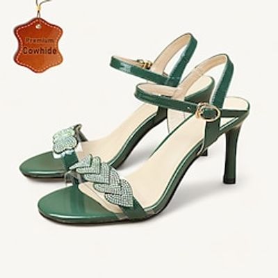 Women's Sandals Dress Shoes Sparkling Shoes Rhinestone Stiletto Elegant Fashion Cowhide Buckle Green Beige Lightinthebox