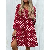 Women's Casual Dress Swing Dress Polka Dot Print Ruffle V Neck Flared Sleeve Midi Dress Streetwear A Line Street Vacation Long Sleeve Loose Fit Black White Red Fall Winter S M L XL 2XL Lightinthebox - thumbnail