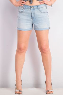 Womens Mid-Rise Cuffed Jeans Shorts Wash Blue Womens Mid-Rise Cuffed Jeans Shorts Wash Blue