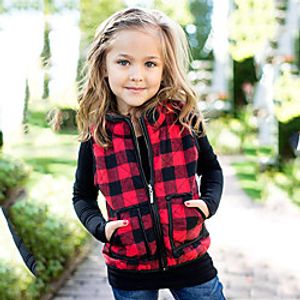 Kids Girls' Vest Long Sleeve White Red Plaid Pocket Street Vacation Active Sport 2-6 Years Lightinthebox