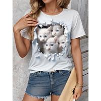 Women's T shirt Tee Animal Daily Weekend Print White Short Sleeve Fashion Round Neck 3D cat Summer Lightinthebox