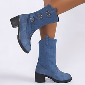 Women's Boots Cowboy Boots Plus Size Heel Boots Outdoor Daily Booties Ankle Boots Buckle Chunky Heel Round Toe Vintage Elegant PU Zipper Color Block Black Blue Lightinthebox