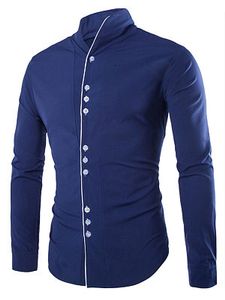 Band Collar Contrast Trim Men Shirts