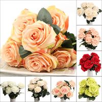 10 Heads Artificial Silk Flower Rose Wedding Bouquet Party Home Decoration