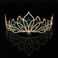 Bride Gold Green Rhinestone Crystal Tiara Crown Princess Queen Wedding Bridal Party Headpiece