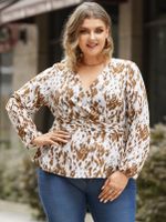 YOINS Plus Size Deep V Neck Belt Design Wrap Design Long Sleeves Blouse - thumbnail