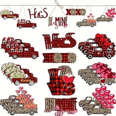 20pcs/pack Wooden Valentine's Day Wedding LOVE Retro Style Black And Red Plaid Flower Love Theme Party Gathering Holiday Tree Hanging Celebration Home Decorations miniinthebox