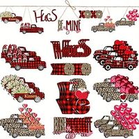20pcs/pack Wooden Valentine's Day Wedding LOVE Retro Style Black And Red Plaid Flower Love Theme Party Gathering Holiday Tree Hanging Celebration Home Decorations miniinthebox - thumbnail