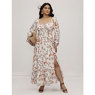Women's Plus Size Floral Print Lantern Sleeve Ruffle Hem Dress Wedding Guest Dress Lightinthebox