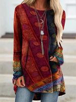 Round Neck Print Long Sleeve T-shirt - thumbnail