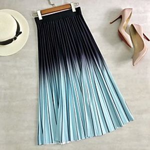Women's Date Weekend Basic Streetwear Capris Skirts Gradient Pleated Blue Yellow Blushing Pink miniinthebox