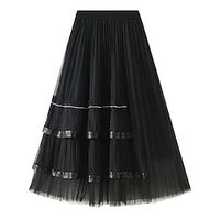 Women's Skirt Tutu Midi Polyester Apricot Black White Khaki Skirts Spring  Summer Ruched Patchwork Asymmetric Hem Lined Princess Lolita Long Casual Daily Lightinthebox - thumbnail