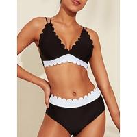 Petal Border Longline Triangle Bikini Set Black And White - thumbnail