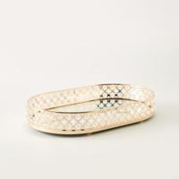 Mirror Top Embellished Oval Shaped Tray - 32x20 cms