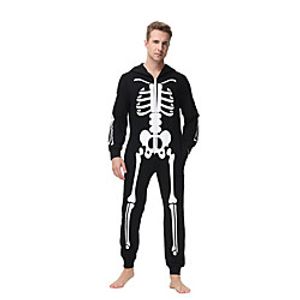 Men's Zipper Skull Polyester Loungewear Bodysuits Casual Funny Cartoon Pant Hoodie Halloween Home S Black  Long Sleeve Lightinthebox