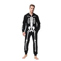 Men's Zipper Skull Polyester Loungewear Bodysuits Casual Funny Cartoon Pant Hoodie Halloween Home S Black  Long Sleeve Lightinthebox - thumbnail