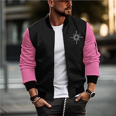 Totem Artistic Casual Men's Bomber Jacket Coat Sports  Outdoor Daily Wear Going out Fall  Winter Standing Collar Long Sleeve Black White Gray S M L Polyester Denim Weaving Jacket Lightinthebox