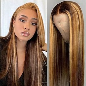 Highlight Wig Lace Front Human Hair Wigs For Women Brazilian Straight Hair Frontal Wig T Part 4x1 Closure Wig 180% Density Lightinthebox