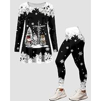 Christmas Shirt Ugly Christmas Shirt Women's Pants Sets Graphic Black Print Long Sleeve Casual Festival Christmas Round Neck Regular Fit Spring   Fall Lightinthebox - thumbnail