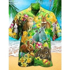 Men's Shirt Summer Hawaiian Shirt Rabbit Graphic Prints Happy Easter Easter Cuban Collar Green Casual Hawaiian Short Sleeve Button-Down Print Clothing Apparel Sports Fashion Streetwear Designer Lightinthebox