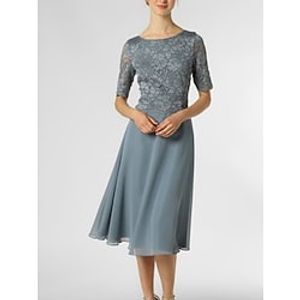 A-Line Mother of the Bride Dress Elegant Petite Scoop Neck Knee Length Chiffon Half Sleeve with Pleats Solid Color 2023 Lightinthebox