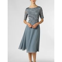 A-Line Mother of the Bride Dress Elegant Petite Scoop Neck Knee Length Chiffon Half Sleeve with Pleats Solid Color 2023 Lightinthebox - thumbnail