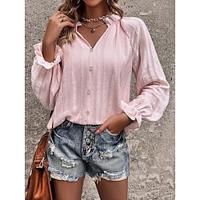 Shirt Blouse Women's Black White Pink Plain Button Street Daily Fashion V Neck Regular Fit S Lightinthebox