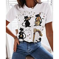Women's T shirt Animal Print Round Neck Basic Tops White miniinthebox - thumbnail