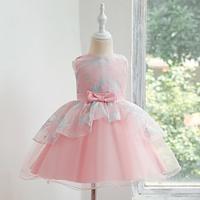 Toddler Girls' Party Dress Solid Color Sleeveless Wedding Christmas Embroidered Tie Knot Active Cute Rayon Midi Tulle Dress Summer Spring Fall 1-3 Years Pink Lightinthebox - thumbnail