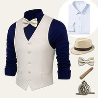 Retro Vintage Roaring 20s 1920s Outfits Shirt Waistcoat Panama Hat Gentleman Gangster Men's Cosplay Costume Halloween Party / Evening Prom Festival Vest miniinthebox - thumbnail