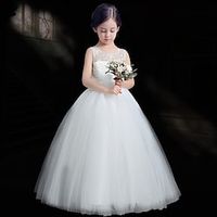 Kids Girls' Party Dress Solid Color Sheath Dress Mid-Calf Dress Performance Mesh Crew Neck Sleeveless Princess Dress 2-12 Years Summer White Lightinthebox - thumbnail
